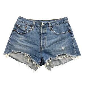 Levi's 501 Jean Shorts Cut Off Light Wash Button Fly High Waisted Distressed 28